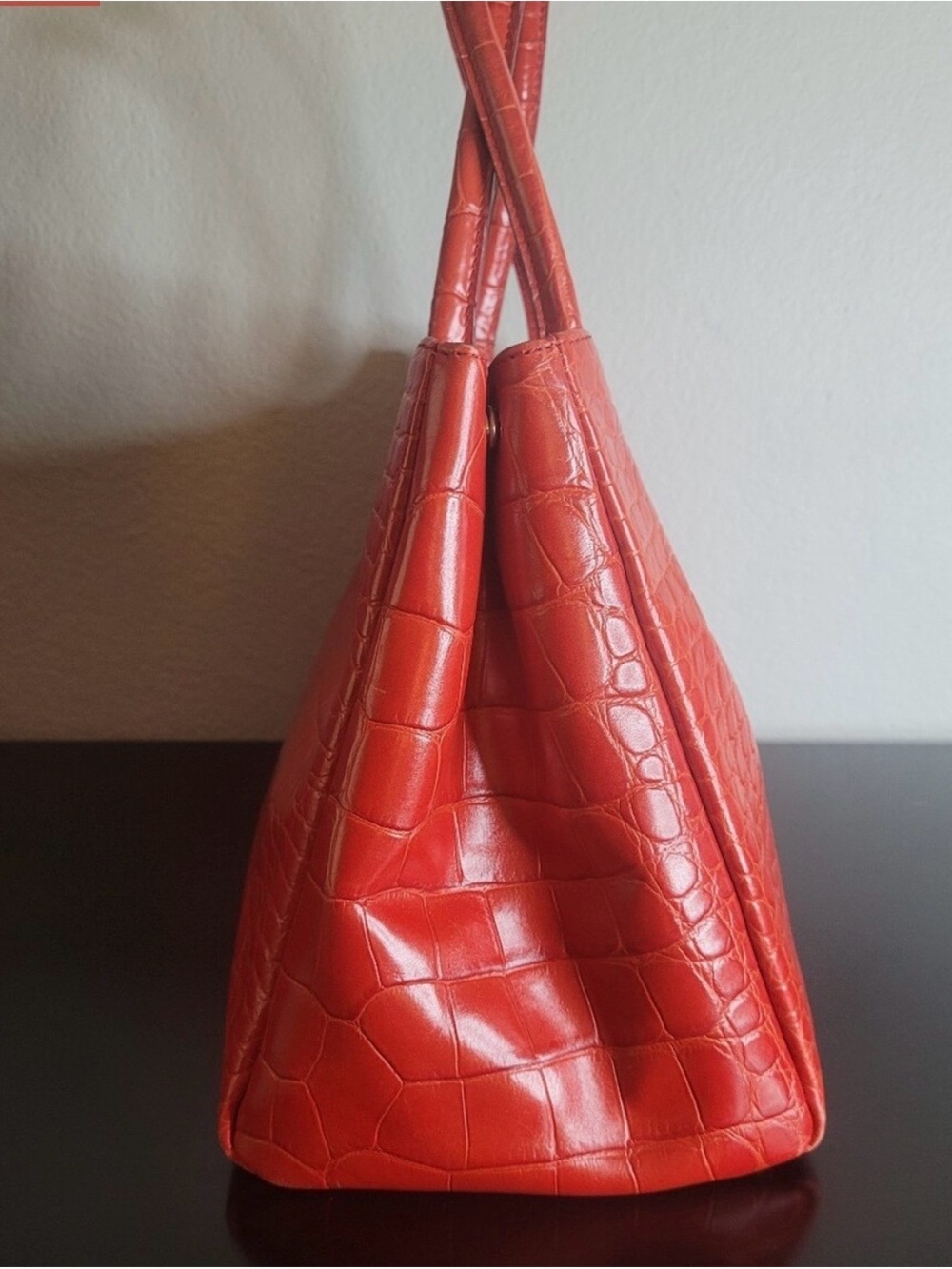 Y2K Furla Red-Orange Croc-Embossed Leather Tote Bag🔥 - Picture 3 of 13